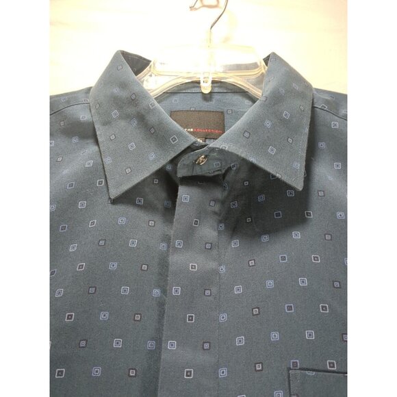 FUBU The Collection Mens 17.5 38/39 Blue Button Down Square Print Dress Shirt - Picture 6 of 11